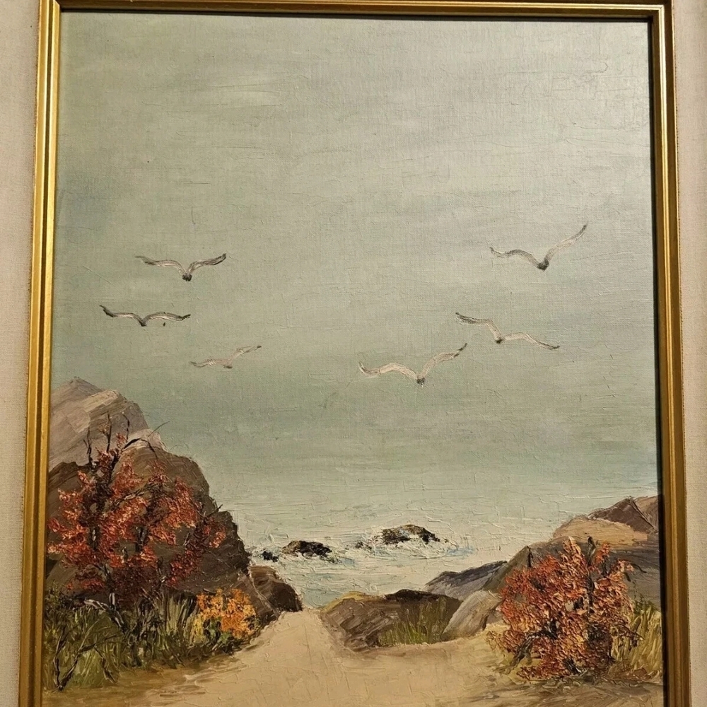 Tranquil Seaside Pathway Painting with Gold‎ Frame